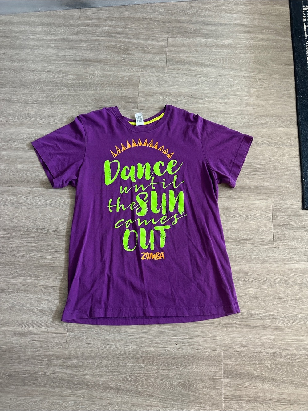 Zumba Fitness Kids Purple Tee with Neon Green and Orange Print